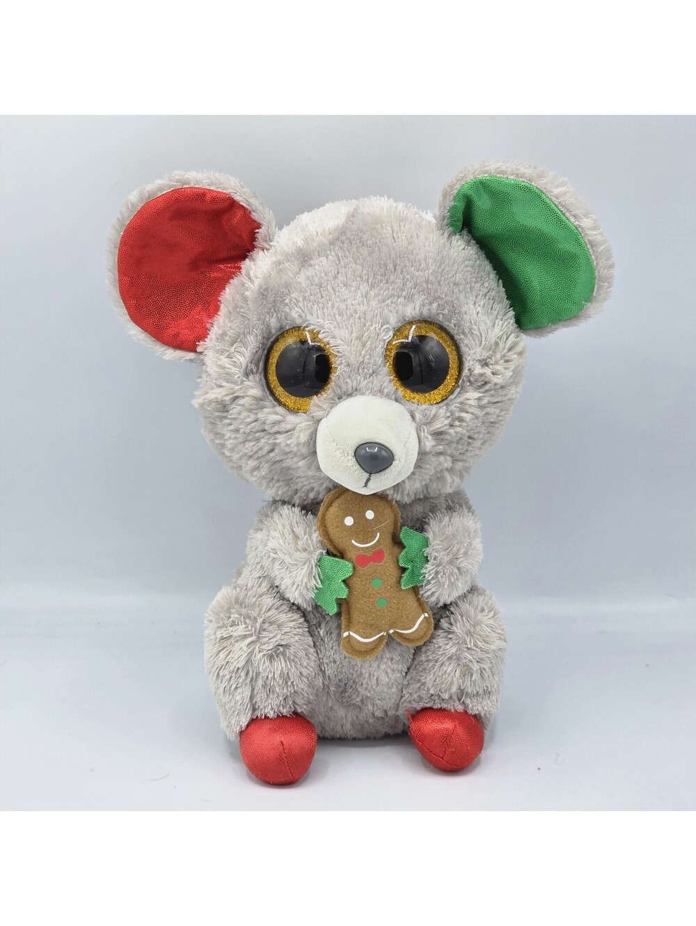 Ty Beanie Boo Buddy MAC the CHRISTMAS MOUSE holding Gingerbread Man 9"